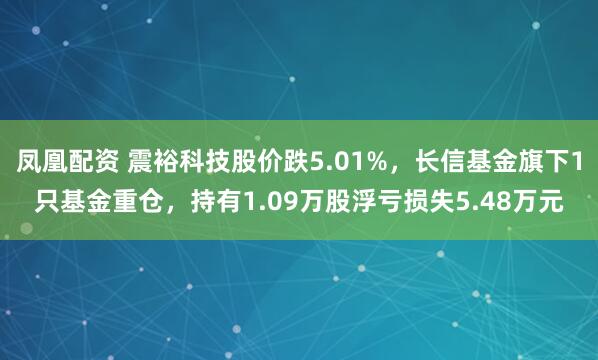 凤凰配资 震裕科技股价跌5.01%，长信基金旗下1只基金重仓，持有1.09万股浮亏损失5.48万元